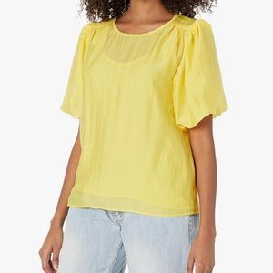 Karl Lagerfeld Paris Women's Puff Sleeve Organza Blouse Lemon Zest L